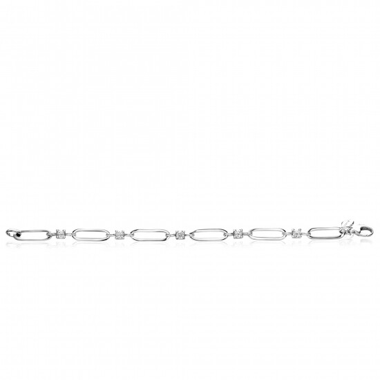 ZINZI zlv. armband paperclip en zirc. schakels