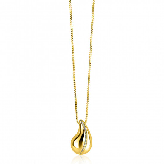 ZINZI zlv.collier gg.verg.druppel hanger met zirconia's