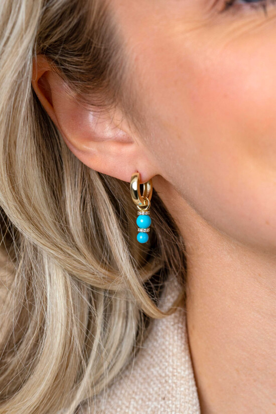 ZINZI zlv. oorbedels gg.verg. turquoise en zirconia's