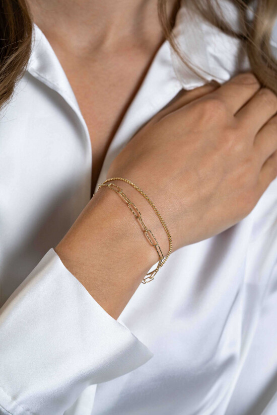 ZINZI zlv. armband gg.verg.2rijen grmt en paperclip