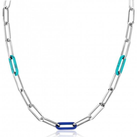ZINZI zlv. collier paperclip/lapis/turquoise 45cm
