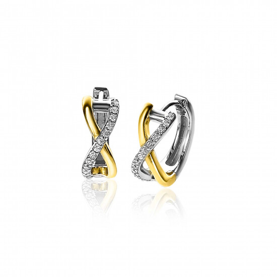 ZINZI silberne zweifarbige Ohrringe Crossover mit weißen Zirkonias 15x5mm ZIO2234