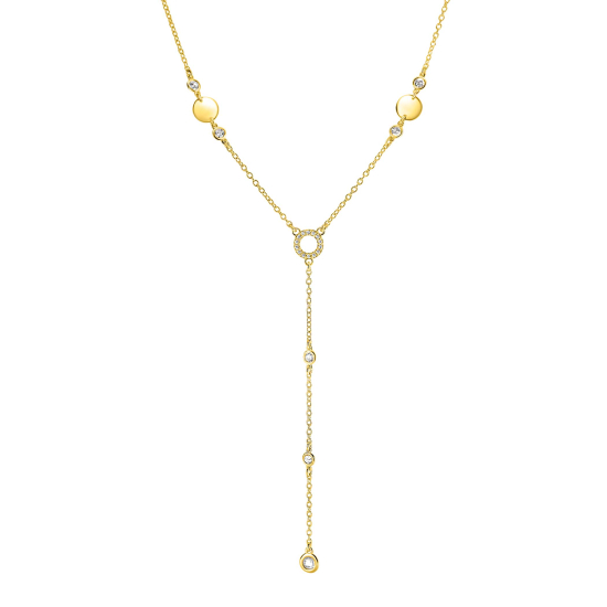 ZINZI zlv. Y-collier met ronde plaatjes en zirc.