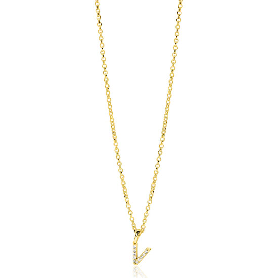 ZINZI zlv. hanger gg.verg.letter V bezet met zirconia's