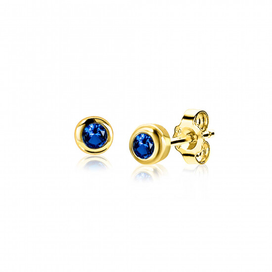 ZINZI zlv. oorknopjes gg.verg.birthstones saffier cz