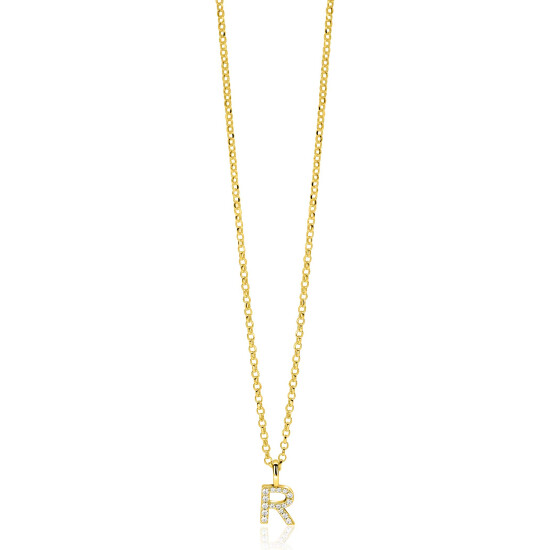 ZINZI zlv. hanger gg.verg.letter R bezet met zirconia's