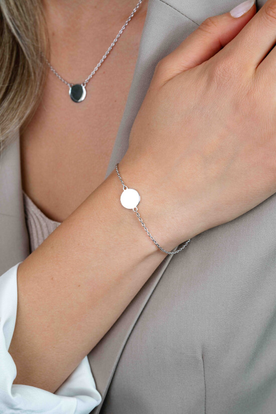 ZINZI zlv. armband met rond plaatje 11mm