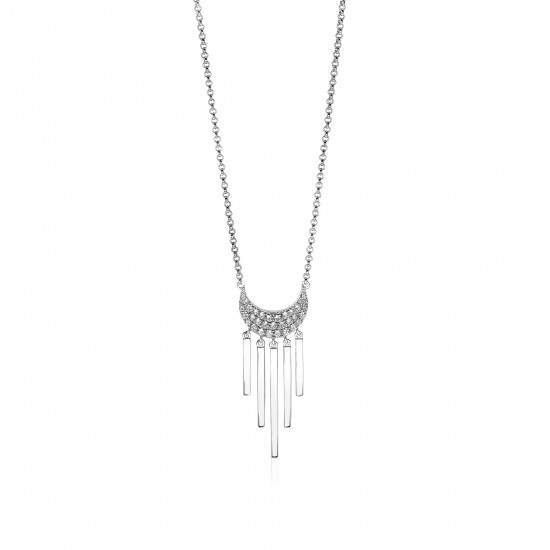 ZINZI zlv. collier halve maan zirc. en 5 staafjes  45cm