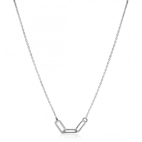 ZINZI zlv.collier met 3 paperclip schakels fant/zirc.