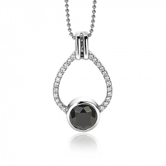 ZINZI silberner Anhänger 32mm Tropfenform schwarz weiße Zirkonias ZIH1947