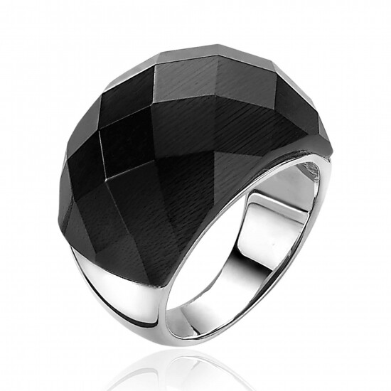 ZINZI silberner breiter Ring 16mm mit auffälligem schwarzem Farbstein ZIR787