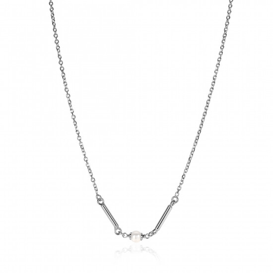 ZINZI Silberkette mit zwei glänzenden Stäbchen und weißer Süßwasserperle 42-45cm ZIC-BF108