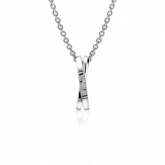 ZINZI silberner Anhänger überkreuz  weiß 16mm ZIH2039