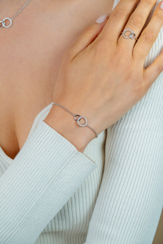 "ZINZI silbernes Armband 2 offene Kreise verbunden  weiß ZIA1782"