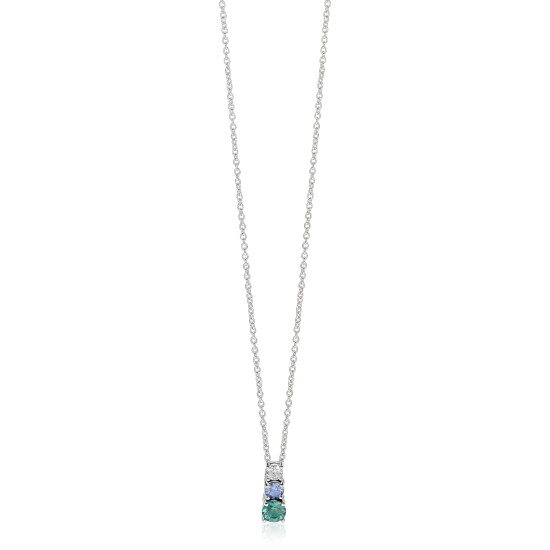 ZINZI zlv. collier met hanger blauw/petrol/wit cz