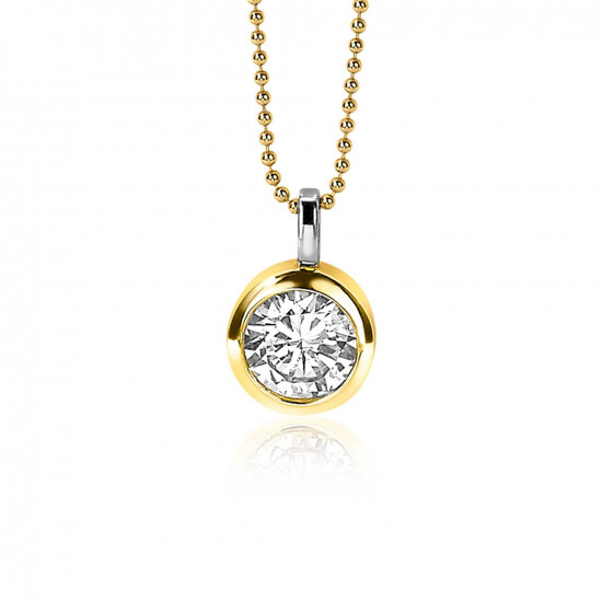 ZINZI silberner gelbvergoldeter Anhänger 17mm rund weiße Zirkonia ZIH2