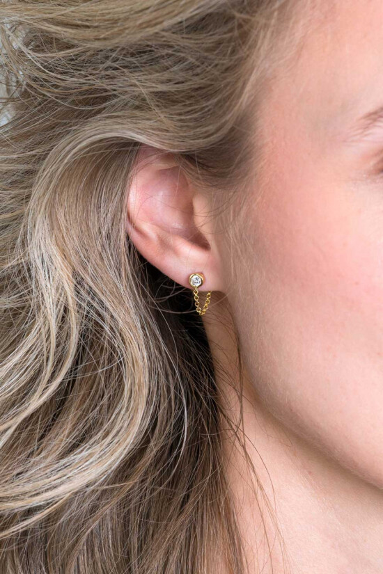 ZINZI silberne Ohrstecker 14K gelb vergoldet mit Kette rund  weiß ZIO1773Y