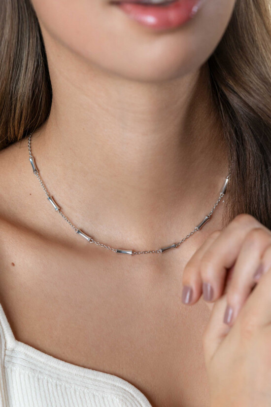 ZINZI zlv. collier met staafjes in organische vorm