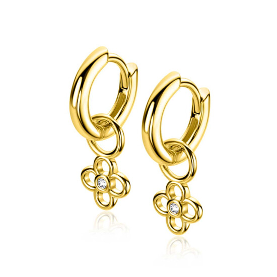 ZINZI zlv. oorbedels gg.verg. bloem met zirconia