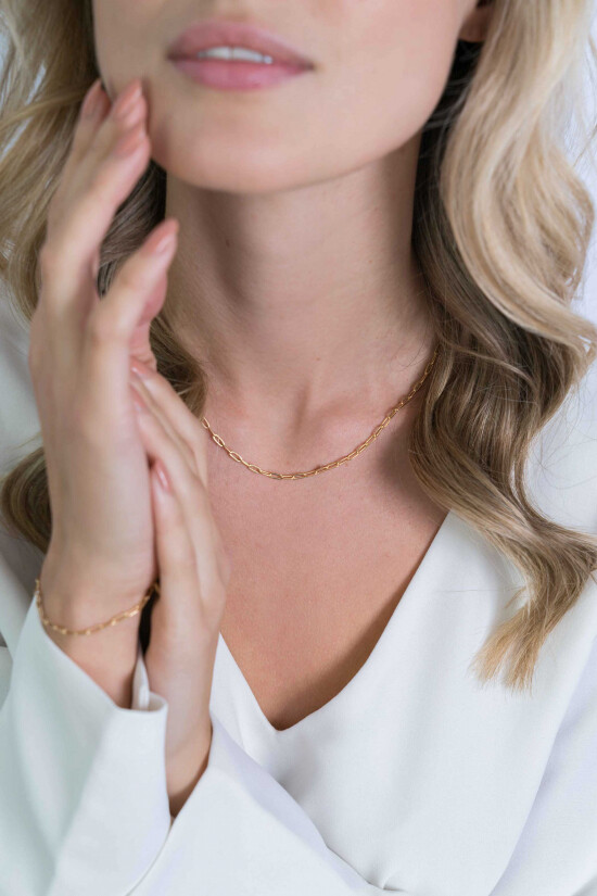 ZINZI silberne Kette 14K gelb vergoldet paperclip Glieder 2,7mm breit 45cm ZIC2150G