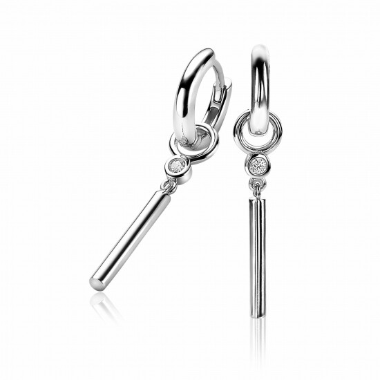 ZINZI silberne Ohrhänger 2 mm glatt rund Stab  weiße Zirkonias ZICH2143
