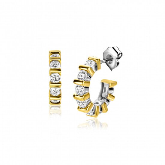 ZINZI silberner Ohrschmuck zweifarbig viereckig und runde weiße Zirkonias 16mm ZIO2251