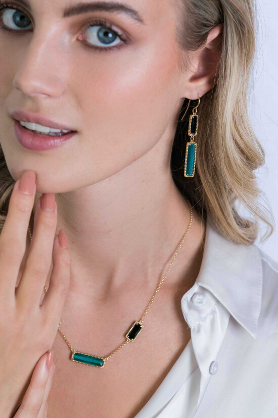ZINZI silberne Ohrhänger in 14K gelb vergoldet 57mm anmutige Rechtecke verziert grün schwarz ZIO2112