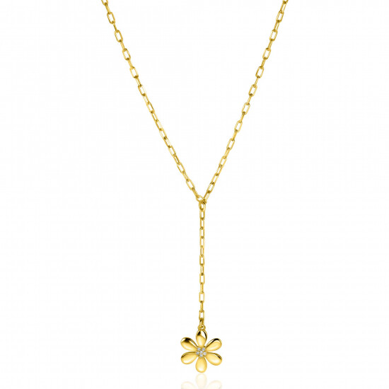 ZINZI zlv. Y-collier gg.verg. met bloem en zirc.