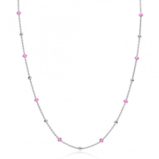 ZINZI zlv. collier met zlv.en roze bolletjes