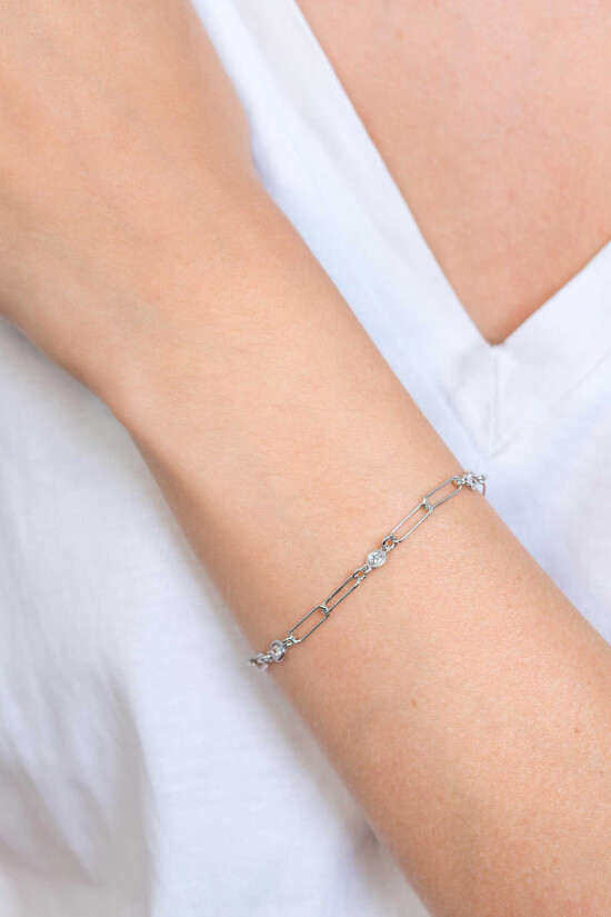 ZINZI silbernes Armband paperclip Glieder rund Zirkonia 17-20 cm ZIA2079