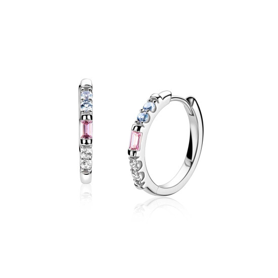 ZINZI zlv. oorringen met roze/blauw/zirc.19x2mm