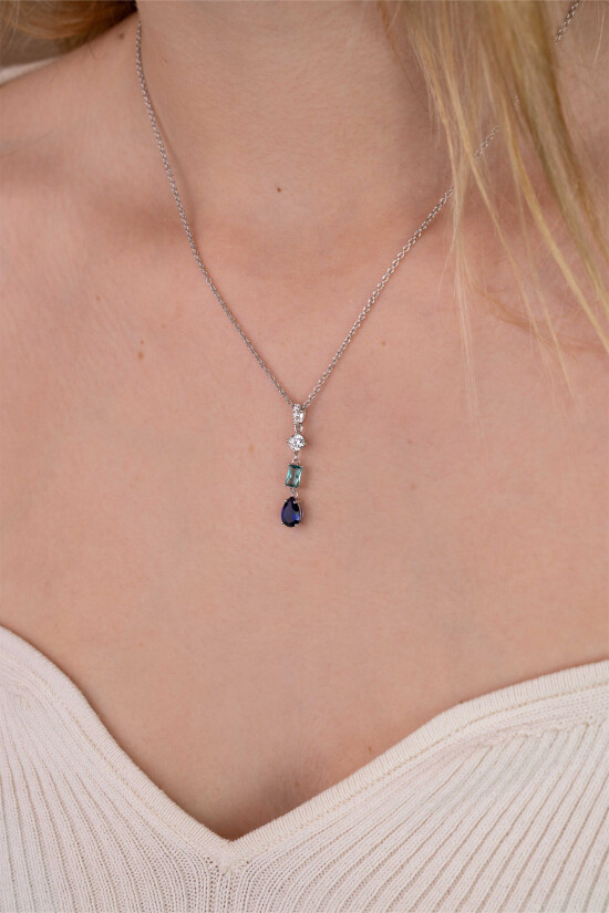 ZINZI zlv. collier hanger blauw peer/lichtbl.rechth/zc
