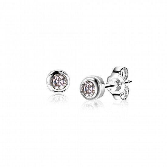 ZINZI zlv. oorknopjes birthstones wit cz