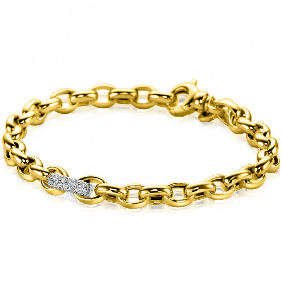 ZINZI vergoldetes Silberarmband mit rundem Glied, besetzt mit weißen Zirkonias, 6 mm breit, 19 cm ZIA2664