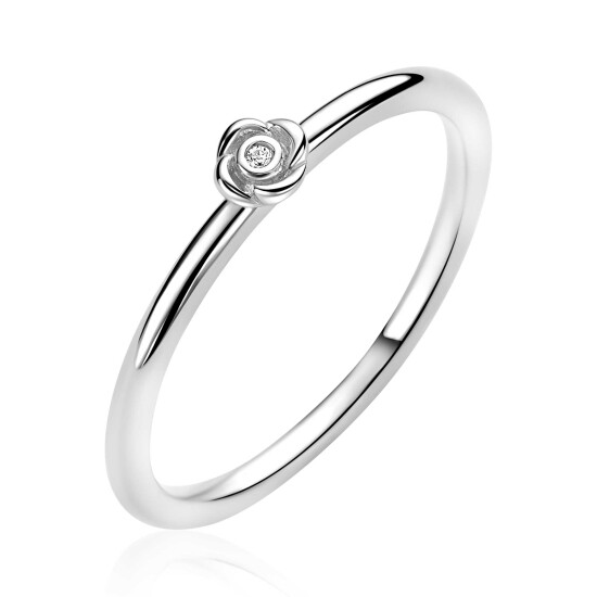 ZINZI zlv. ring met roosje en zirconia mt.62