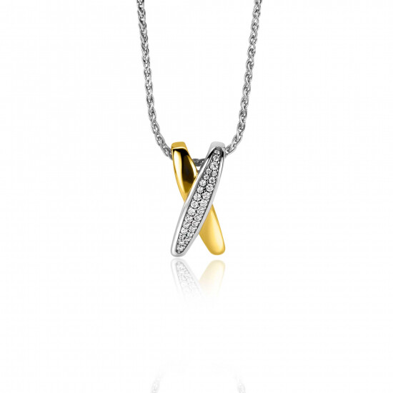 ZINZI Silberanhänger cross-over bicolor mit weißen Zirkonias 18mm ZIH2240