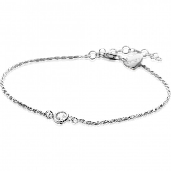 ZINZI zlv. armband koord met ronde zirconia