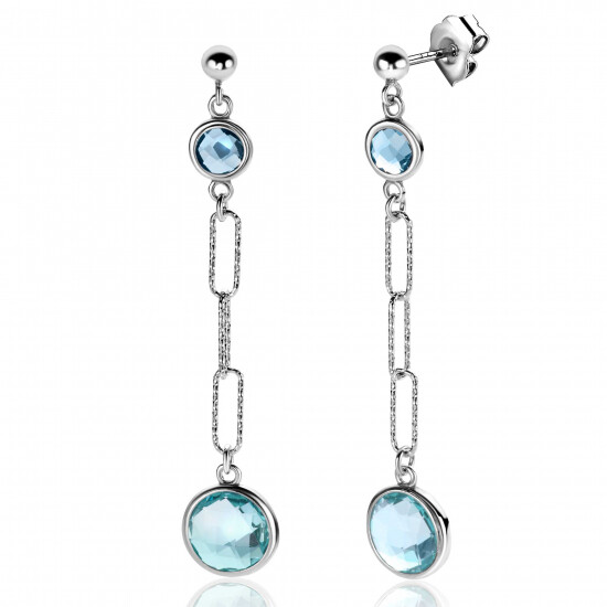 ZINZI zlv. oorstekers lang met blauw tinten zirc.