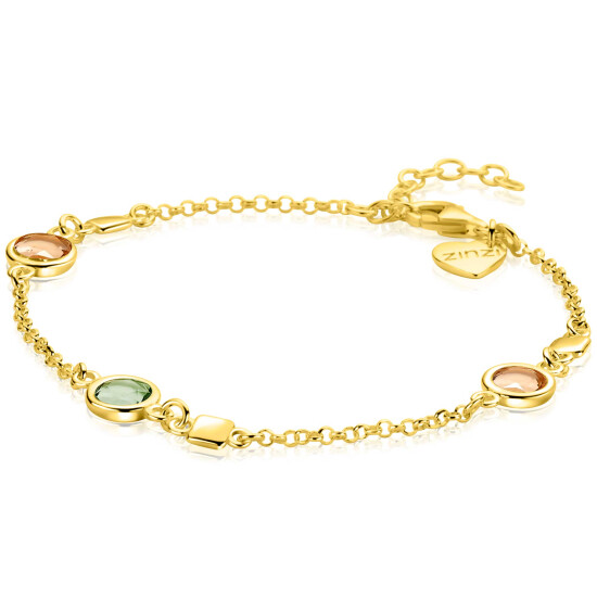 ZINZI zlv. armband gg.verg. blokjes en champ/olijf