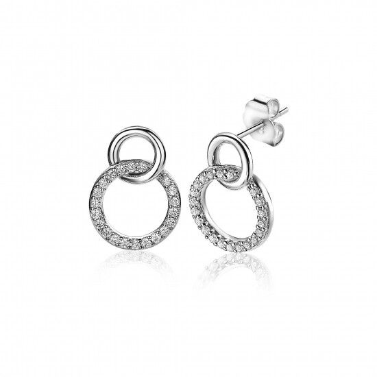 "ZINZI silberne Ohrstecker 2 offene Kreise verbunden  weiß ZIO1782"