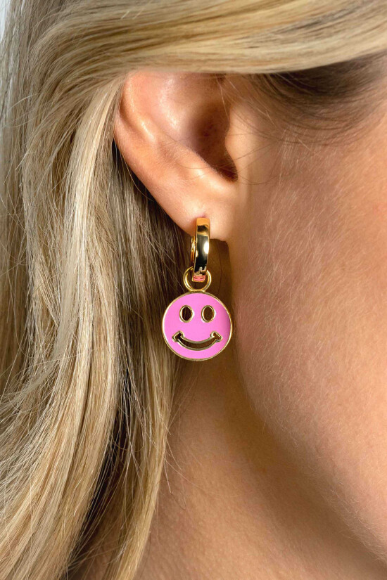 ZINZI zlv. oorbedels  Smiley geel verguld roze