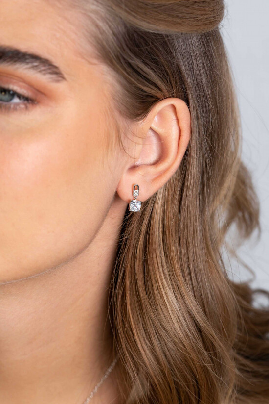 ZINZI silberne Ohrstecker mit quadratischen weißen Zirkonia- und Pavé-Fassungen 15mm ZIO2268