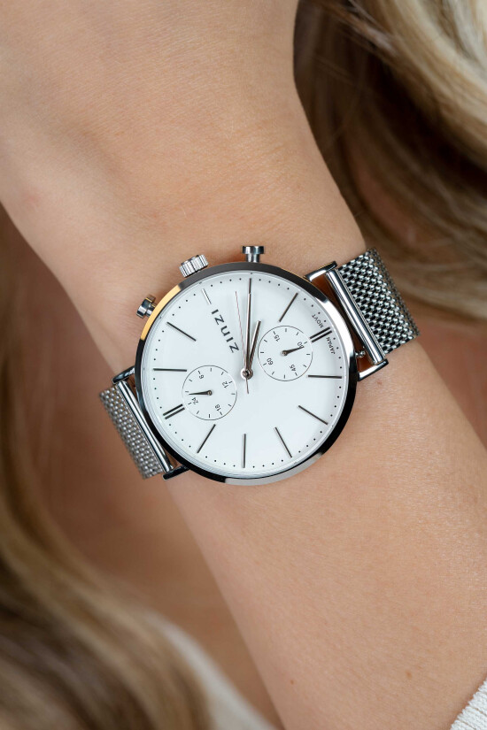 Zinzi Traveller dual time slv w.plt wit/stln.mesh