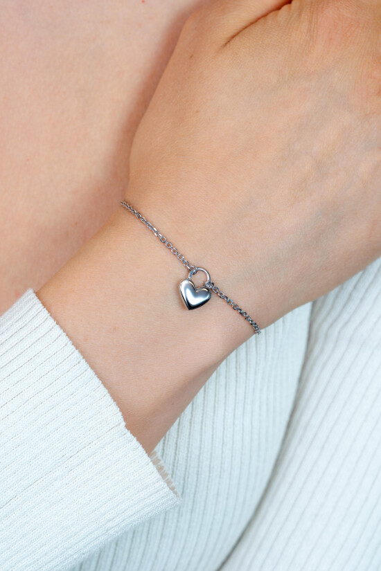 ZINZI Silberarmband mit herzförmigem Schlossanhänger, 17-20 cm ZIA2673