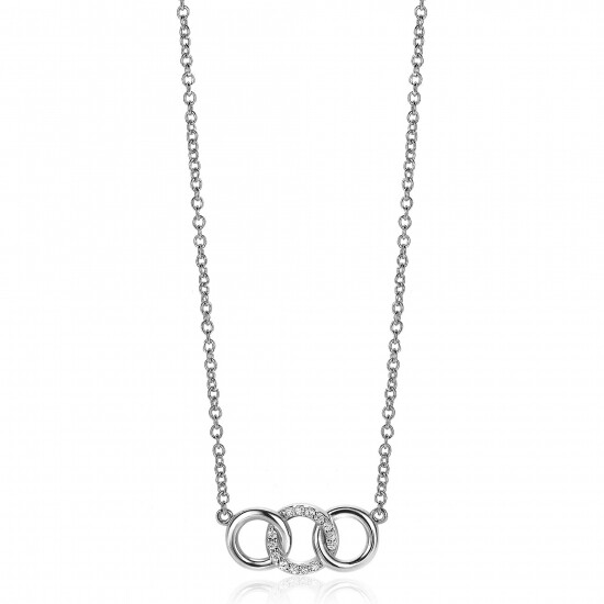 ZINZI silberne Kette 45cm mit 3 offen Kreise verbunden  weiß ZIC2045