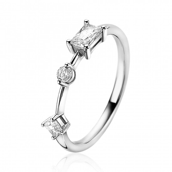 ZINZI silberner Ring rund Viereck Rechteck weiß ZIR2044