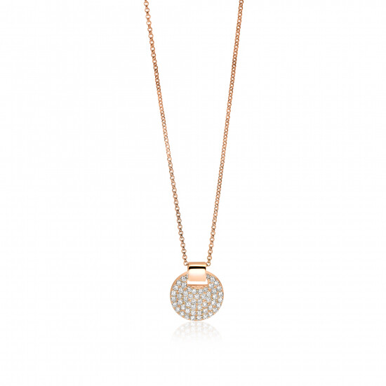 ZINZI zlv. hanger rosé rond pave zirc. incl. collier