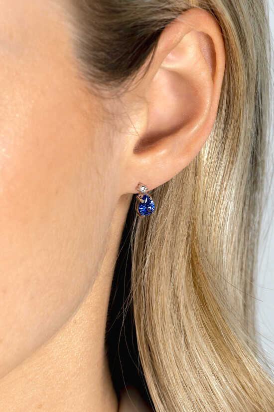ZINZI zlv. oorknopjes zirc. en blauwe peer zirc.