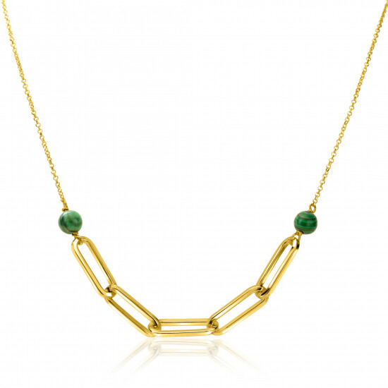 ZINZI zlv. collier gg.verg.paperclip en malachiet bol