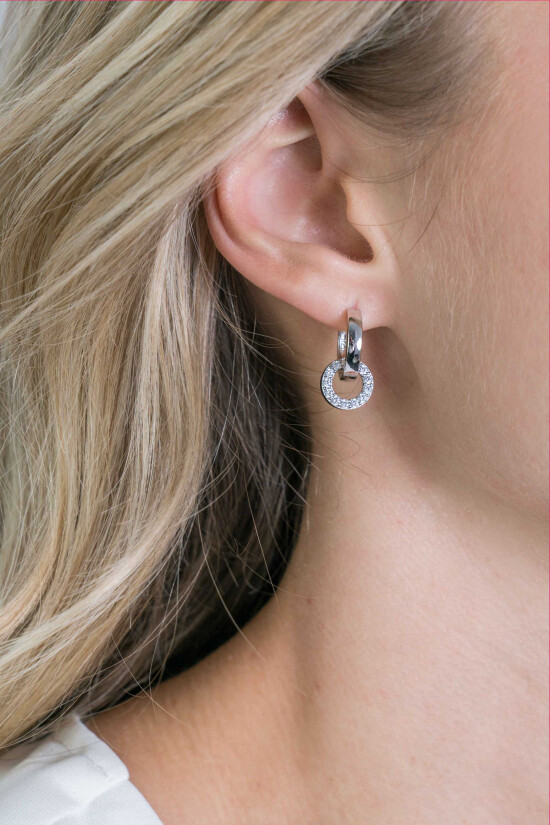 ZINZI silberne Ohrhänger 10mm Kreis  weiße Zirkonias ZICH2155